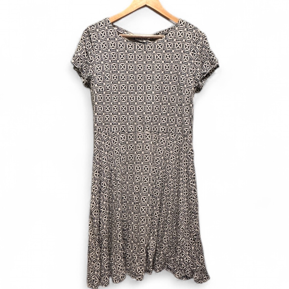 Loft Short Sleeve Stretch Blue White Geometric Skaterβ Dress Sz 6